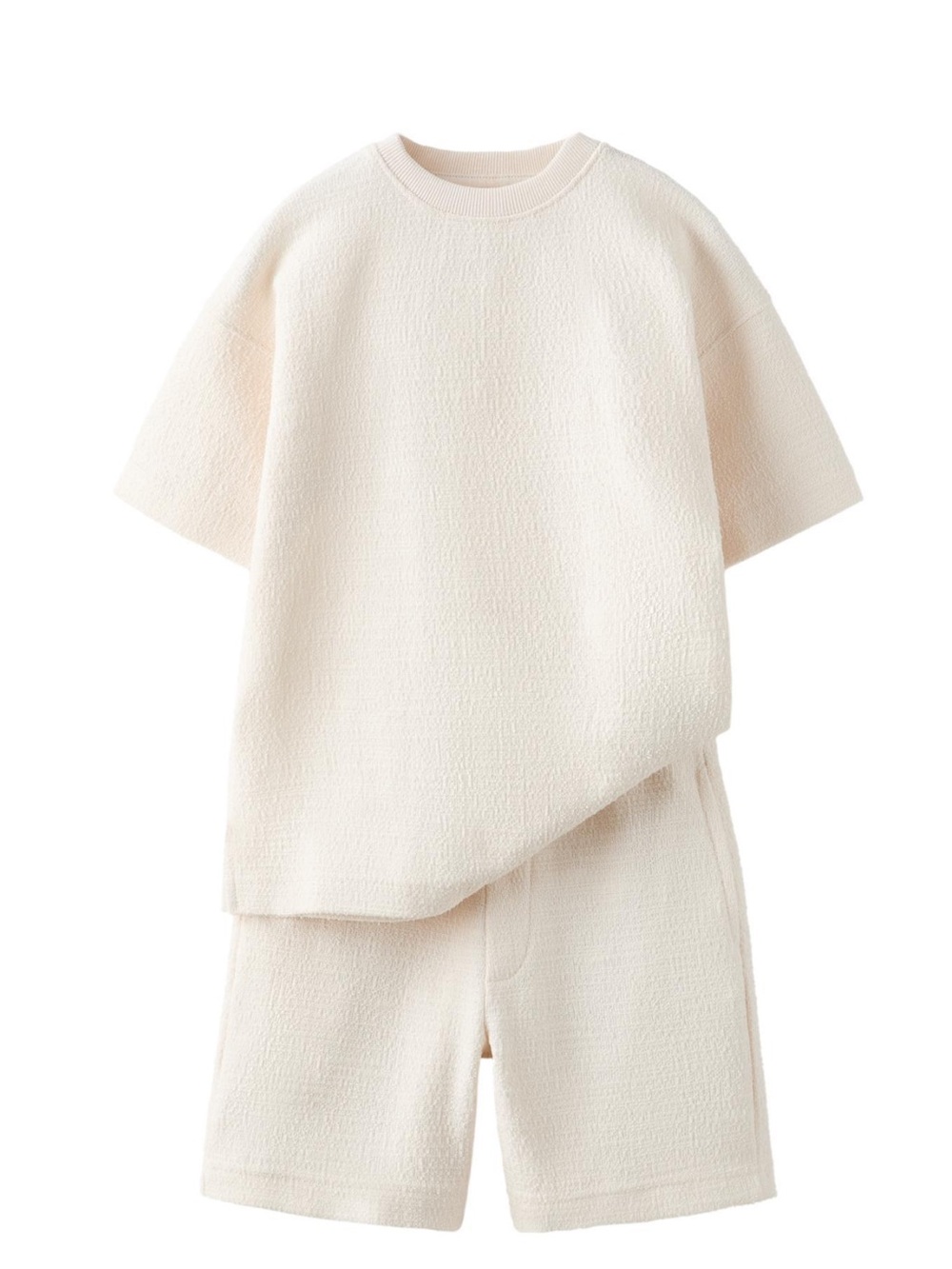 ZARA PLUSH T-SHIRT AND TEXTURED SHORTS MATCHING SET